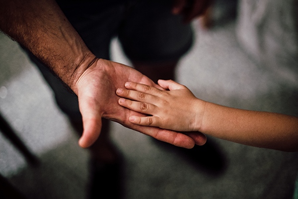 a child's hand inside an adult's